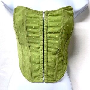 Kendall‎ & Kylie Corset Top XS Lime Green Swiss Dot Floral Lace Up Strapless